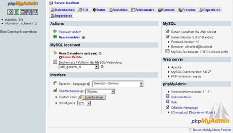 Screenshot von phpmyadmin